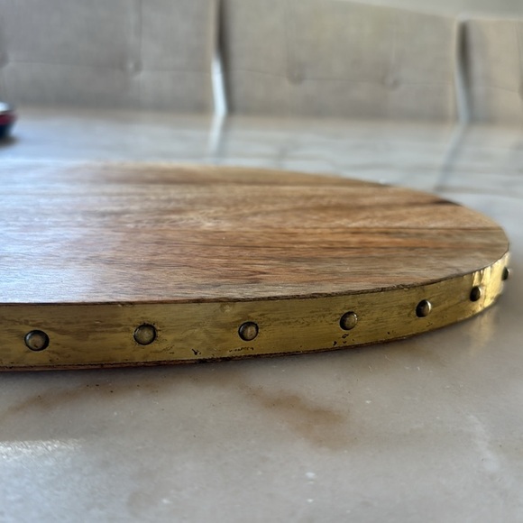 Natural Wood Cheese Board With Golden Edge Gold Accents - Picture 14 of 14